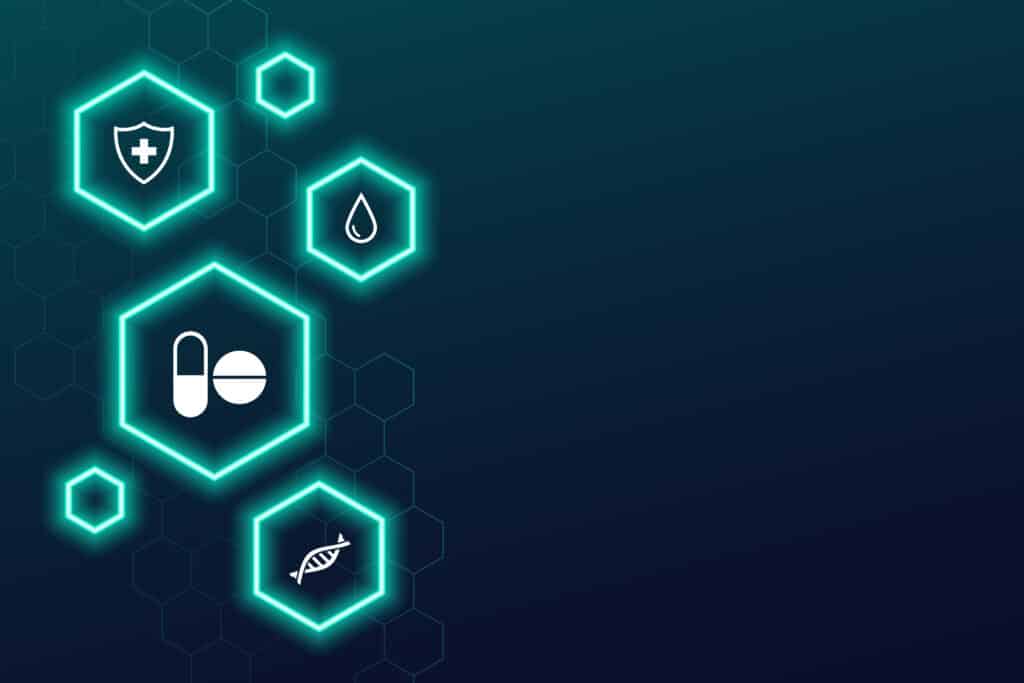 glowing neon medical healthcare background with text space