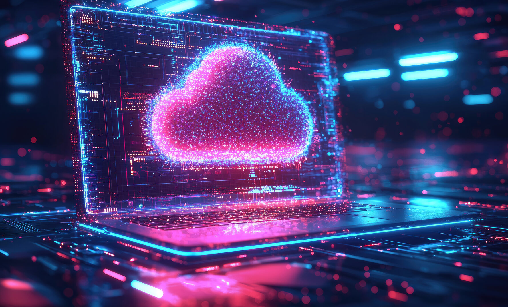 Cloud Backup digital cloud computing on laptop screen futuristic technology, cyber security, and data storage
